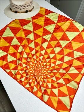 Silk w FUNKY YTK retro vibe Orange Yellow Geometric Spiral Silk Scarf